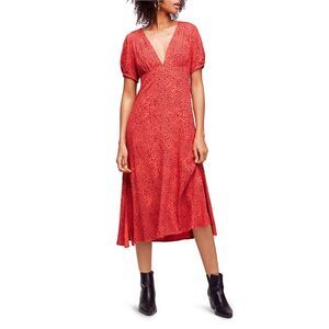 Free People Womens Looking for Love Midi Dress, Red, NWT
